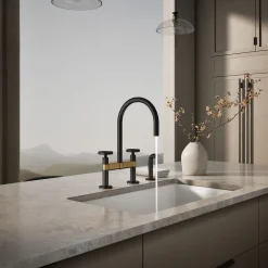 Two-hole bridge kitchen sink faucet with side sprayer