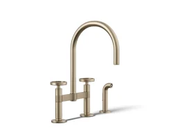 Two-hole bridge kitchen sink faucet with side sprayer