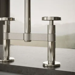 Two-hole bridge kitchen sink faucet with side sprayer
