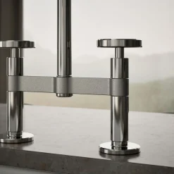 Two-hole bridge kitchen sink faucet with side sprayer