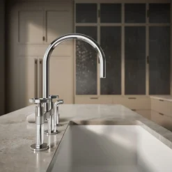 Two-hole bridge kitchen sink faucet with side sprayer