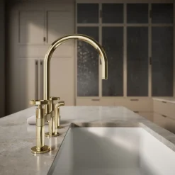 Two-hole bridge kitchen sink faucet with side sprayer