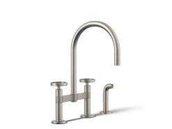 Two-hole bridge kitchen sink faucet with side sprayer