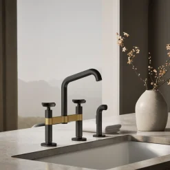 Two-hole bridge kitchen sink faucet with side sprayer