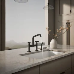 Two-hole bridge kitchen sink faucet with side sprayer