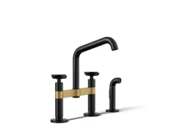 Two-hole bridge kitchen sink faucet with side sprayer