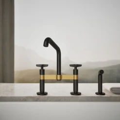 Two-hole bridge kitchen sink faucet with side sprayer