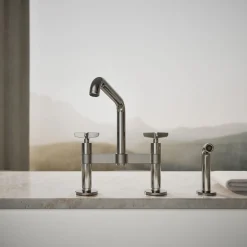 Two-hole bridge kitchen sink faucet with side sprayer