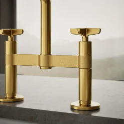 Two-hole bridge kitchen sink faucet with side sprayer