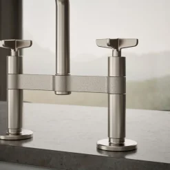 Two-hole bridge kitchen sink faucet with side sprayer
