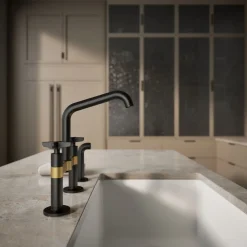Two-hole bridge kitchen sink faucet with side sprayer