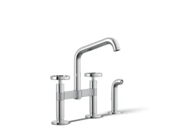 Two-hole bridge kitchen sink faucet with side sprayer