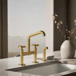Two-hole bridge kitchen sink faucet with side sprayer