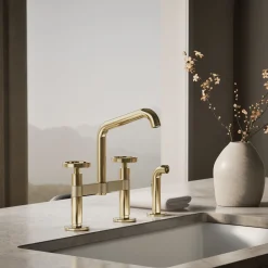 Two-hole bridge kitchen sink faucet with side sprayer