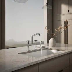 Two-hole bridge kitchen sink faucet with side sprayer