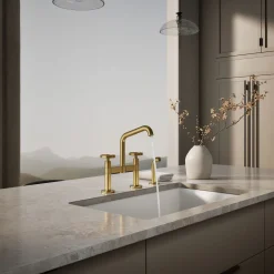Two-hole bridge kitchen sink faucet with side sprayer
