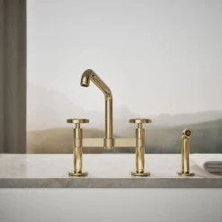 Two-hole bridge kitchen sink faucet with side sprayer