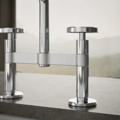Two-hole bridge kitchen sink faucet with side sprayer