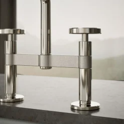 Two-hole bridge kitchen sink faucet with side sprayer