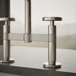 Two-hole bridge kitchen sink faucet with side sprayer