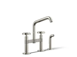 Two-hole bridge kitchen sink faucet with side sprayer