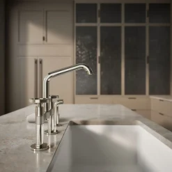 Two-hole bridge kitchen sink faucet with side sprayer