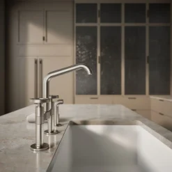 Two-hole bridge kitchen sink faucet with side sprayer