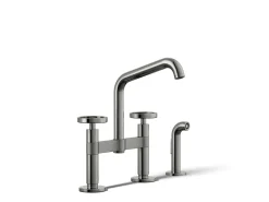 Two-hole bridge kitchen sink faucet with side sprayer