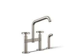 Two-hole bridge kitchen sink faucet with side sprayer
