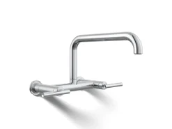 Two-hole wall-mount bridge kitchen sink faucet