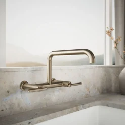Two-hole wall-mount bridge kitchen sink faucet
