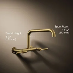 Two-hole wall-mount bridge kitchen sink faucet