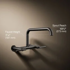 Two-hole wall-mount bridge kitchen sink faucet