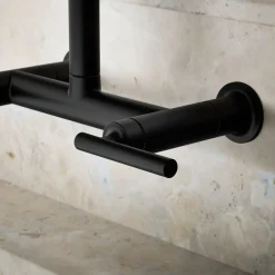 Two-hole wall-mount bridge kitchen sink faucet