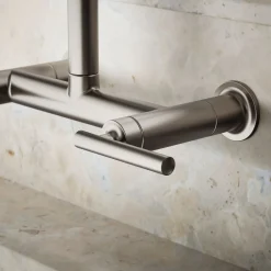 Two-hole wall-mount bridge kitchen sink faucet