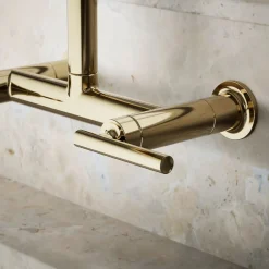 Two-hole wall-mount bridge kitchen sink faucet