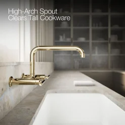 Two-hole wall-mount bridge kitchen sink faucet