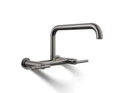 Two-hole wall-mount bridge kitchen sink faucet