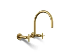 Two-hole wall-mount bridge kitchen sink faucet