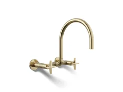 Two-hole wall-mount bridge kitchen sink faucet