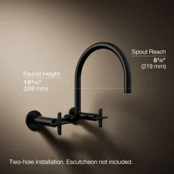 Two-hole wall-mount bridge kitchen sink faucet