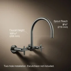 Two-hole wall-mount bridge kitchen sink faucet
