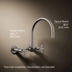 Two-hole wall-mount bridge kitchen sink faucet