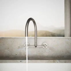 Two-hole wall-mount bridge kitchen sink faucet