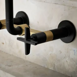 Two-hole wall-mount bridge kitchen sink faucet