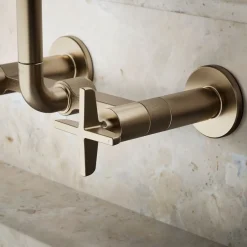 Two-hole wall-mount bridge kitchen sink faucet