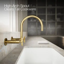 Two-hole wall-mount bridge kitchen sink faucet