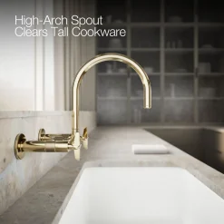 Two-hole wall-mount bridge kitchen sink faucet