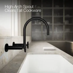 Two-hole wall-mount bridge kitchen sink faucet