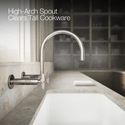 Two-hole wall-mount bridge kitchen sink faucet